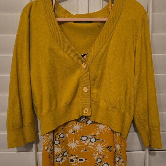 MAK Sweater 3/4 Sleeve Soft Girl Lightweight Cropped Cardigan XL Mustard Yellow - Picture 11 of 15